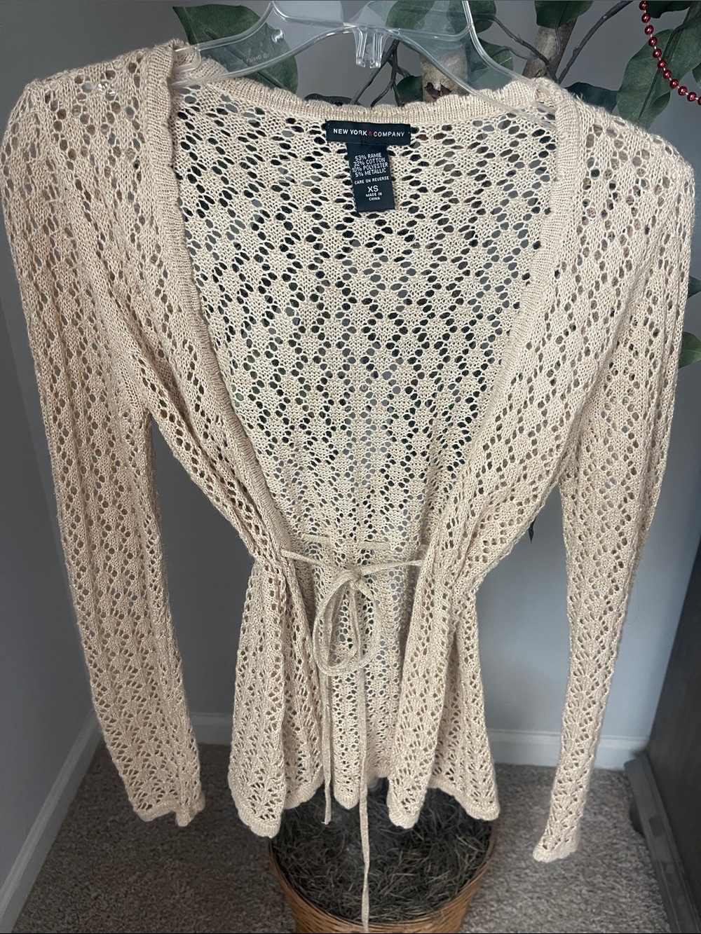 New York & Company Beige Crochet Cardigan